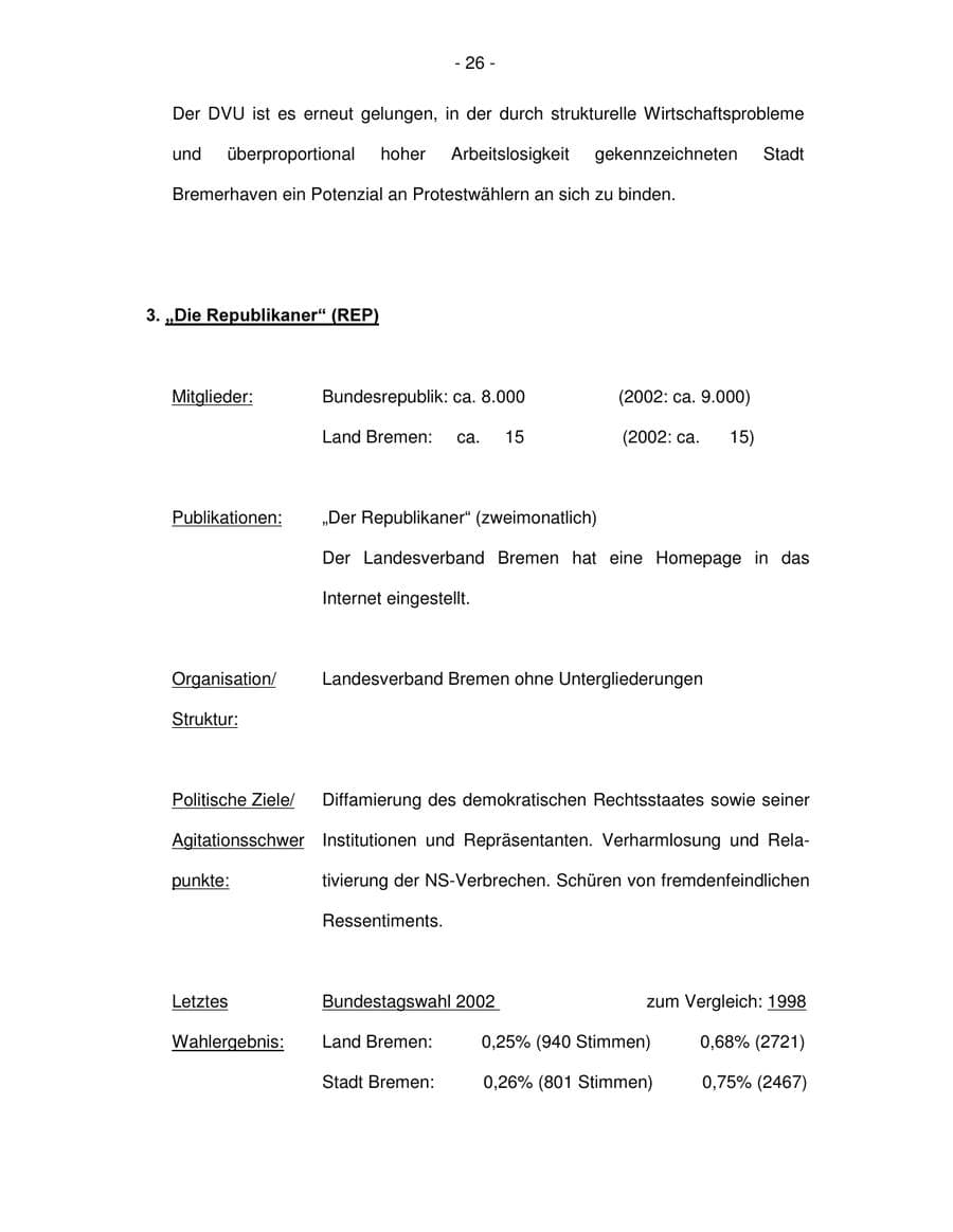 Seite 26 des Verfassungsschutzbericht 2003 Bremen