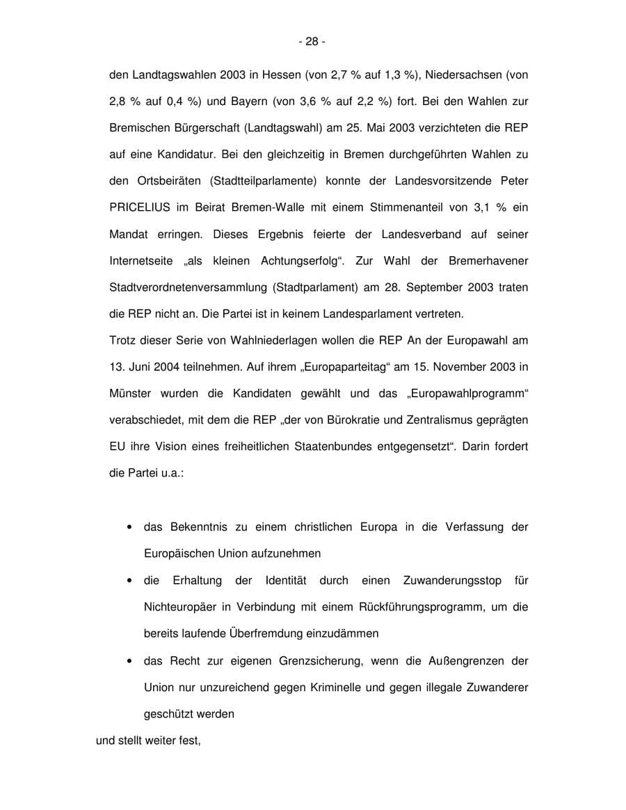 Seite 28 des Verfassungsschutzbericht 2003 Bremen