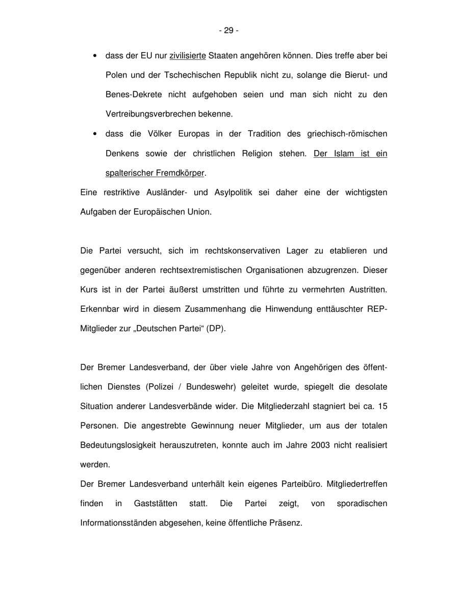 Seite 29 des Verfassungsschutzbericht 2003 Bremen
