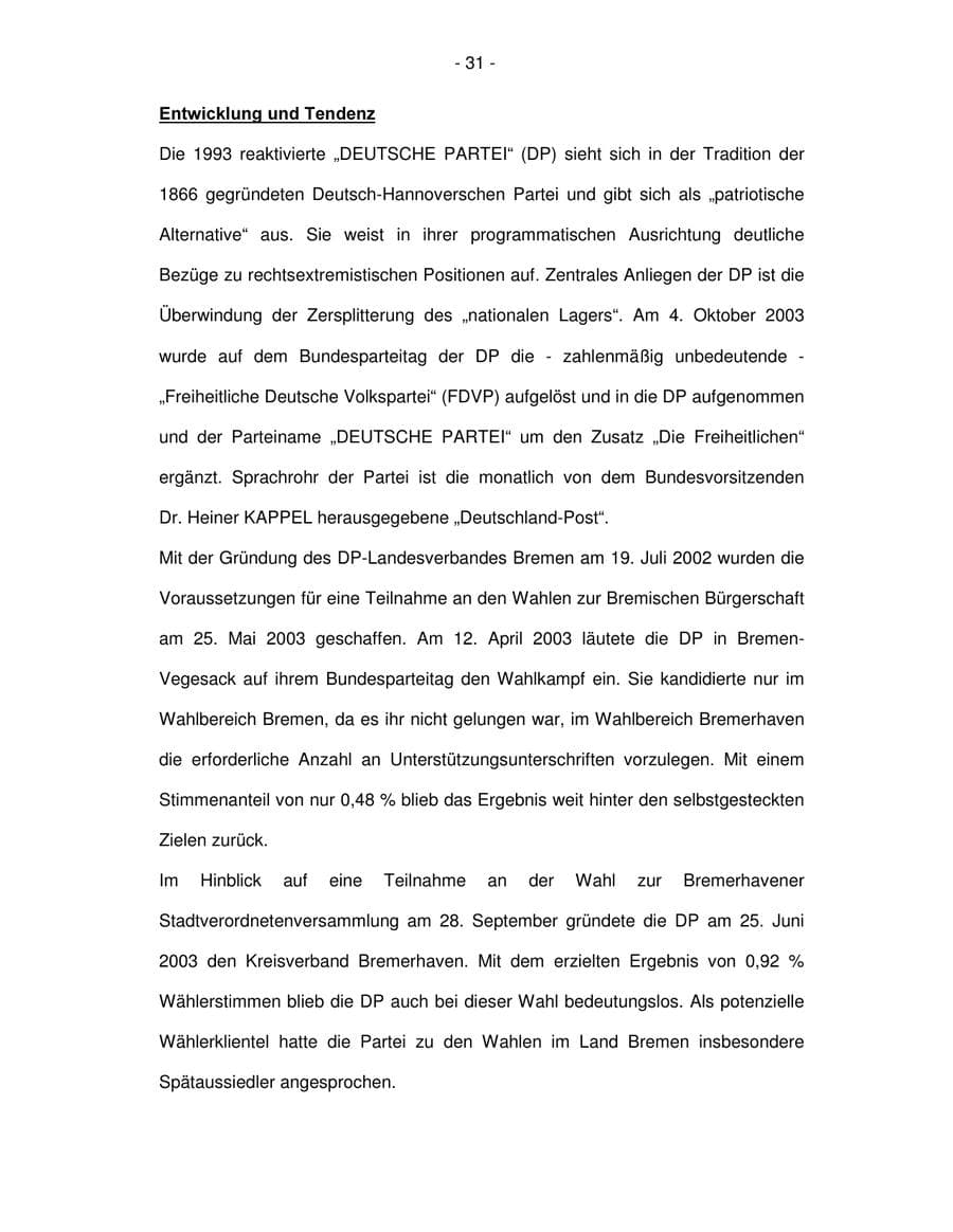 Seite 31 des Verfassungsschutzbericht 2003 Bremen