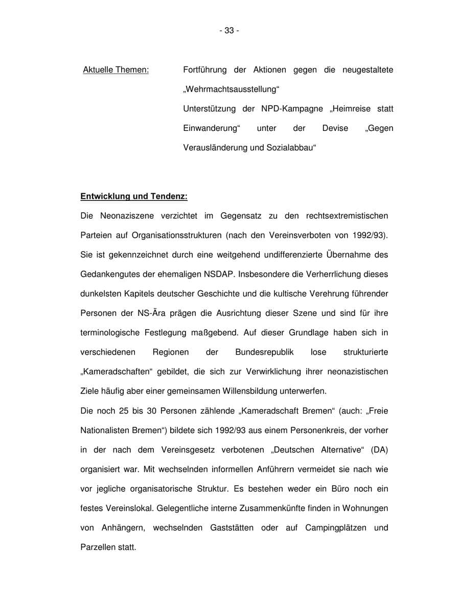 Seite 33 des Verfassungsschutzbericht 2003 Bremen