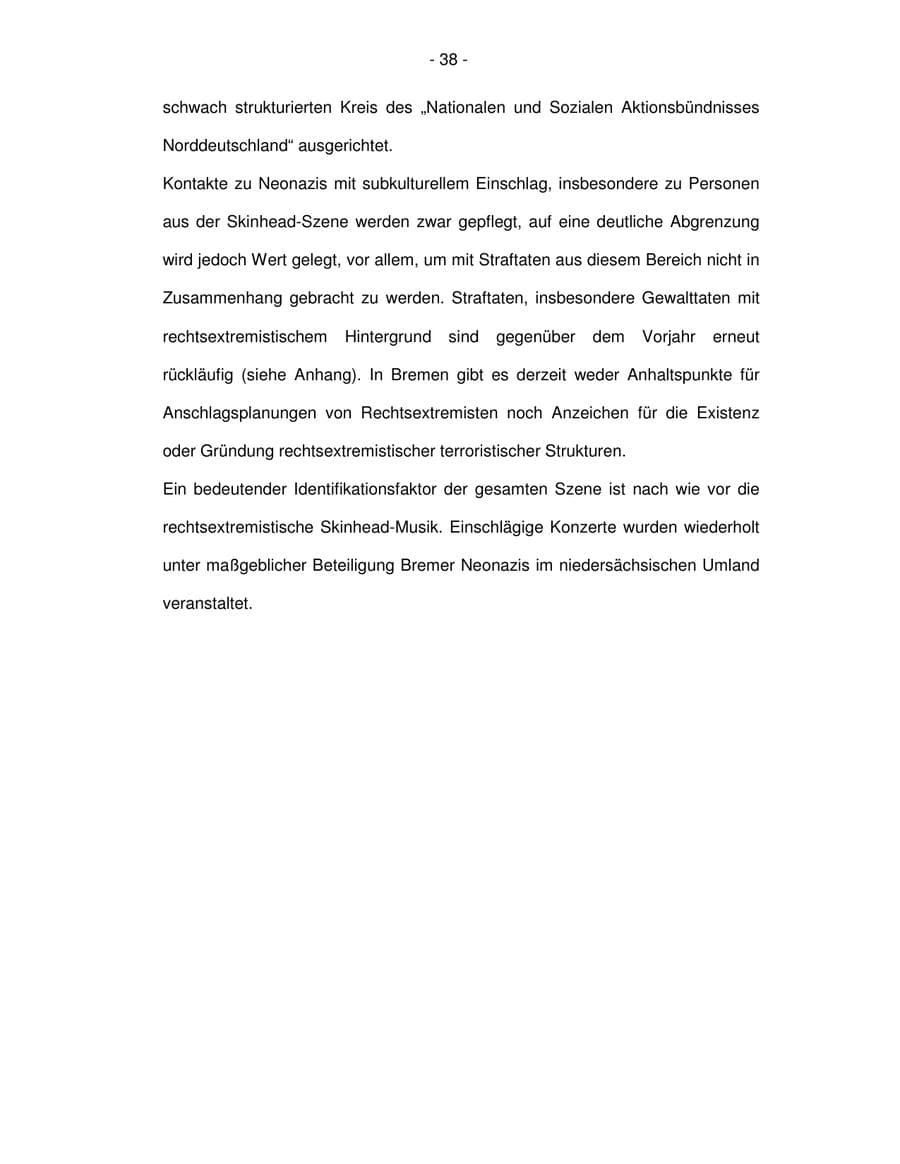 Seite 38 des Verfassungsschutzbericht 2003 Bremen