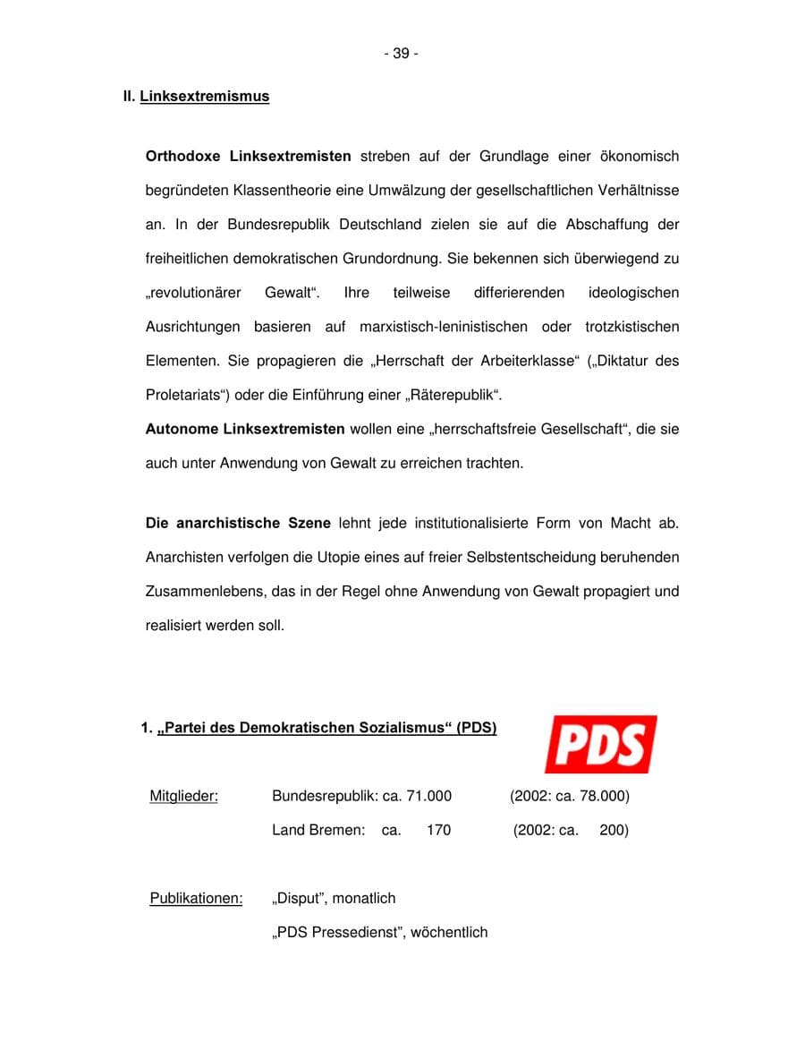 Seite 39 des Verfassungsschutzbericht 2003 Bremen