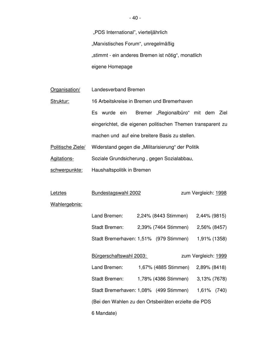 Seite 40 des Verfassungsschutzbericht 2003 Bremen