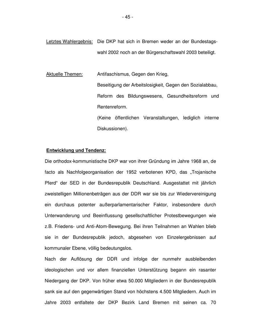 Seite 45 des Verfassungsschutzbericht 2003 Bremen