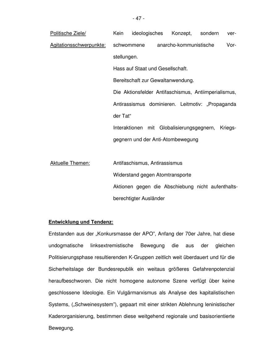 Seite 47 des Verfassungsschutzbericht 2003 Bremen