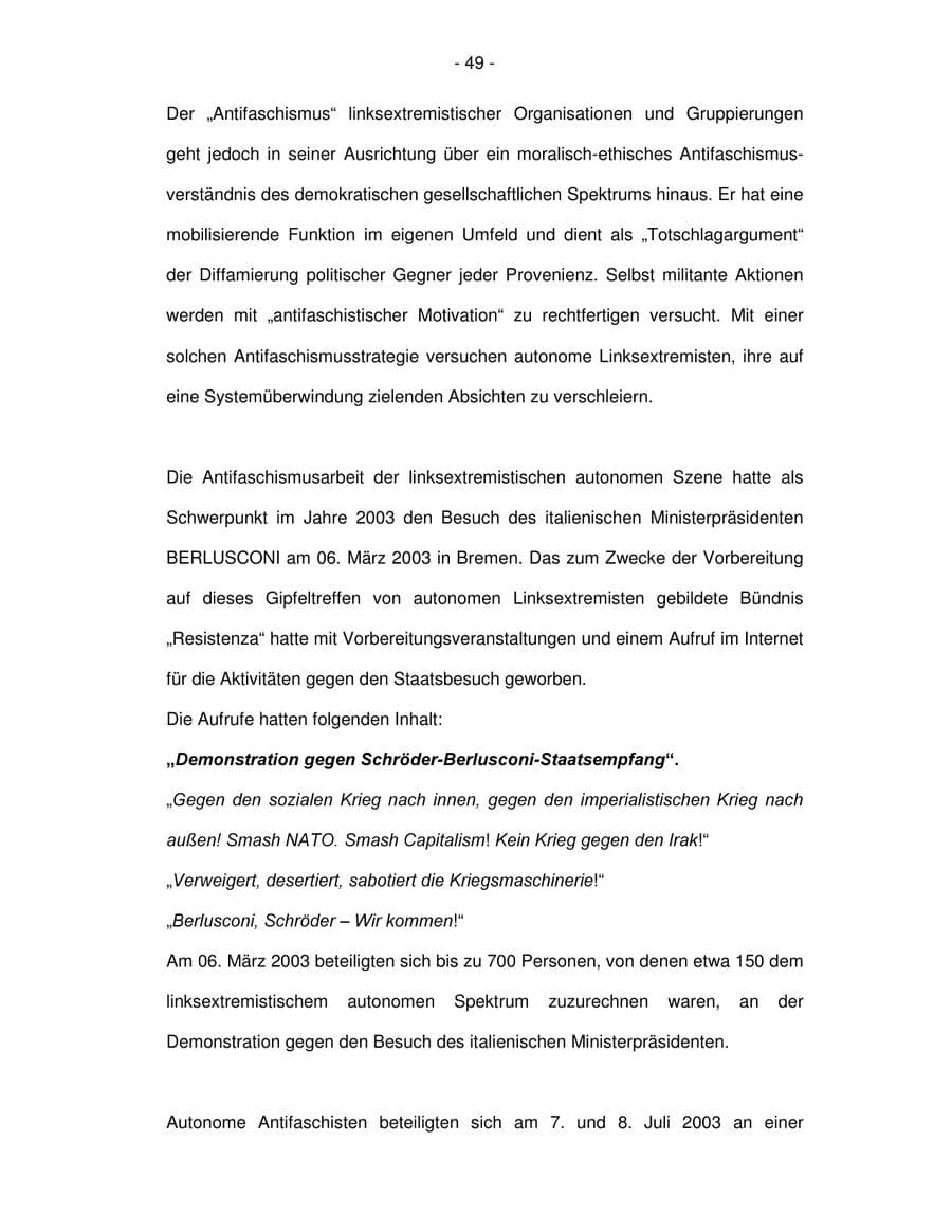 Seite 49 des Verfassungsschutzbericht 2003 Bremen