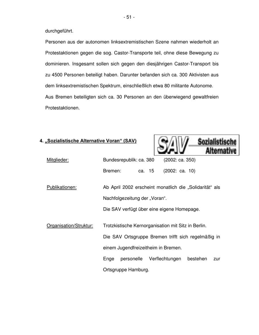 Seite 51 des Verfassungsschutzbericht 2003 Bremen