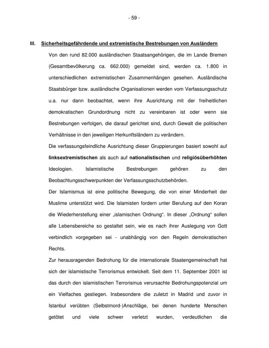 Seite 59 des Verfassungsschutzbericht 2003 Bremen
