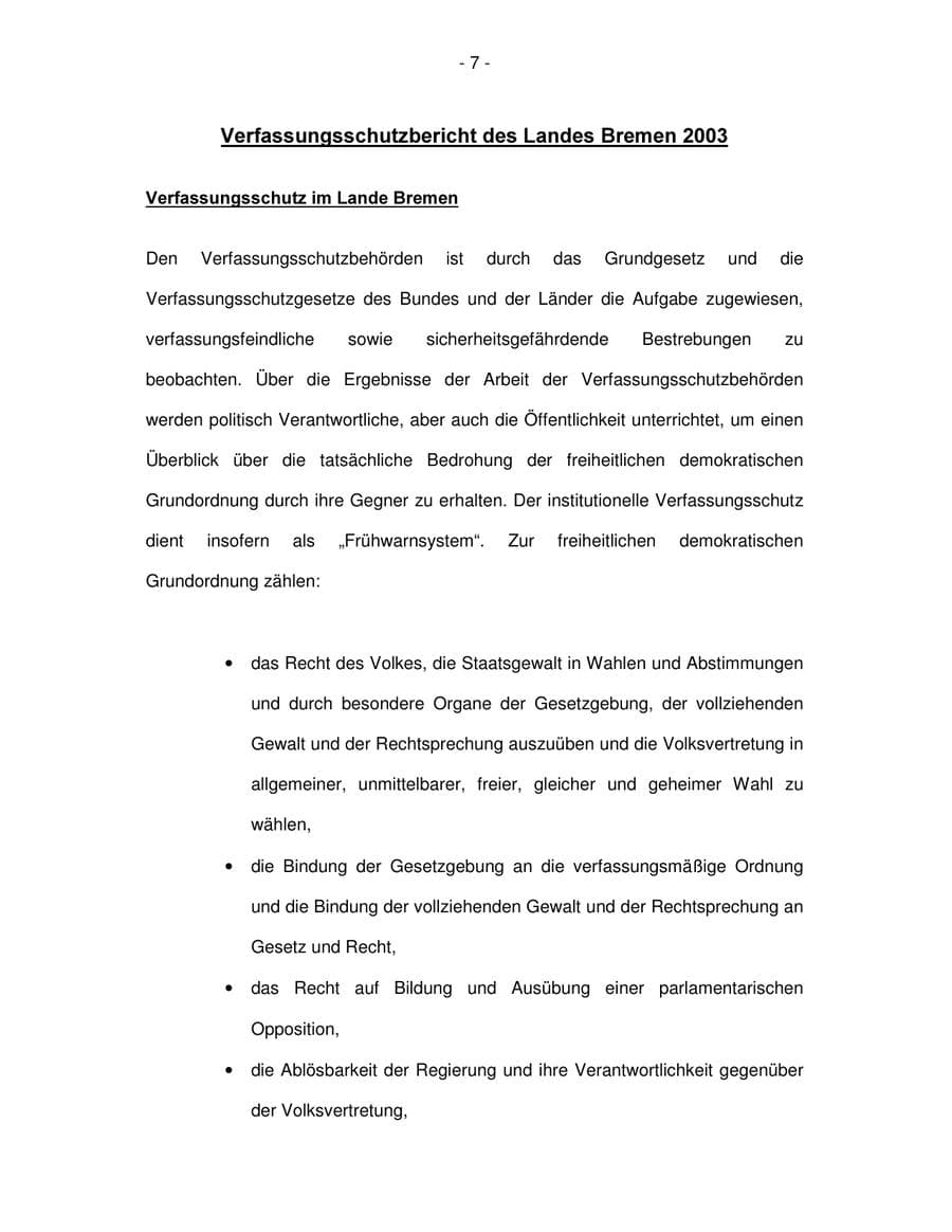 Seite 7 des Verfassungsschutzbericht 2003 Bremen