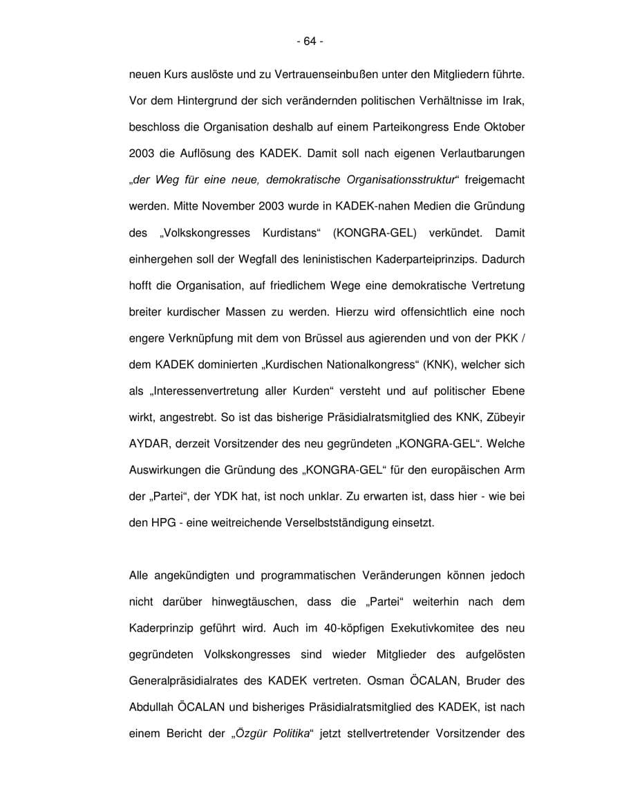 Seite 64 des Verfassungsschutzbericht 2003 Bremen