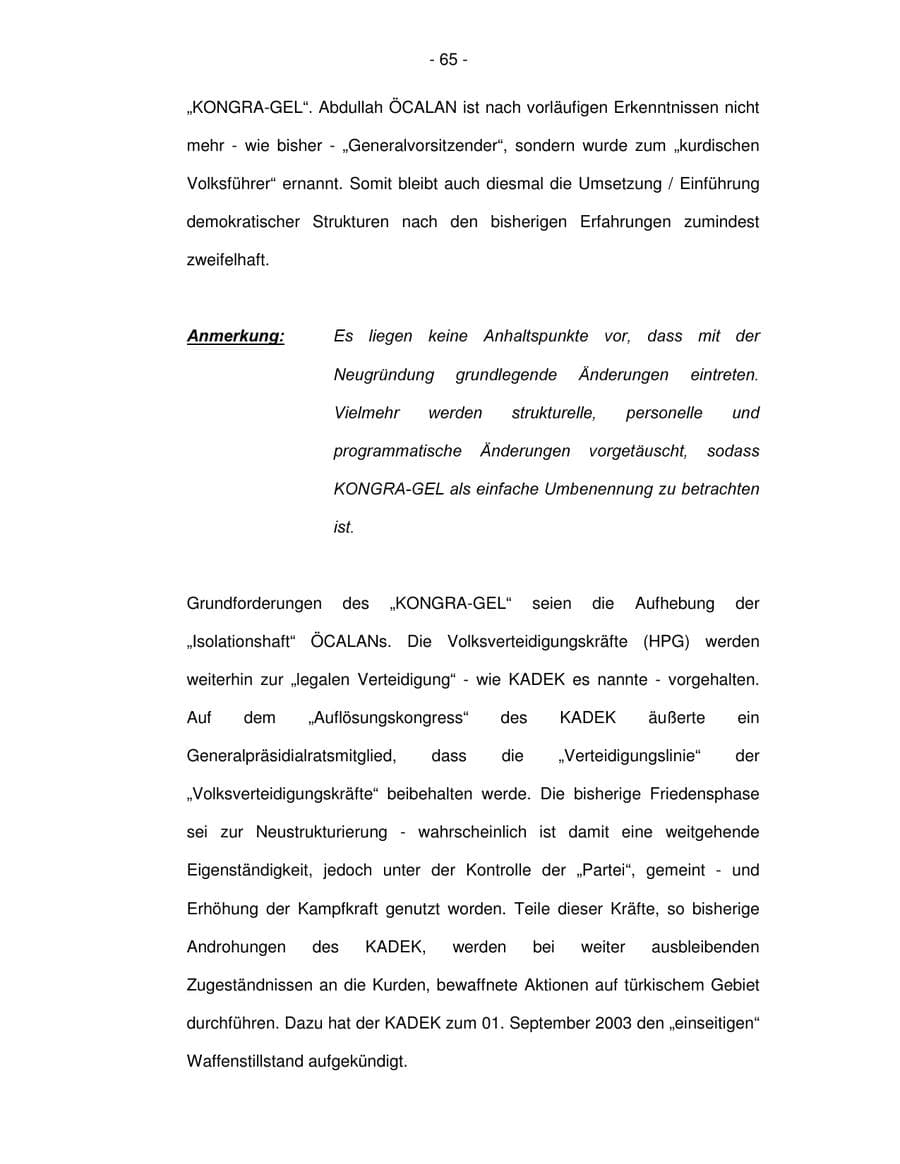 Seite 65 des Verfassungsschutzbericht 2003 Bremen