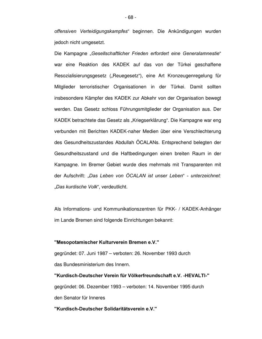 Seite 68 des Verfassungsschutzbericht 2003 Bremen