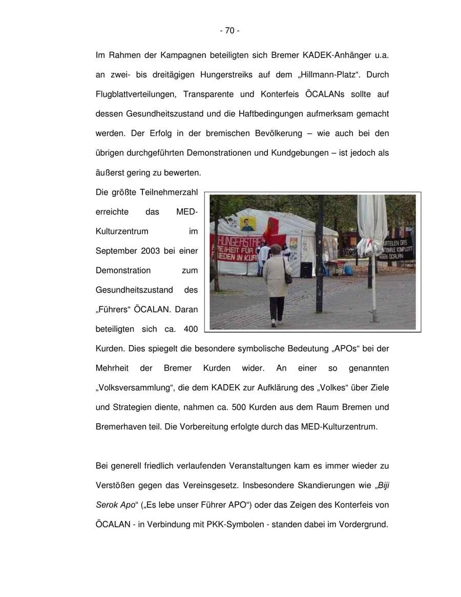 Seite 70 des Verfassungsschutzbericht 2003 Bremen