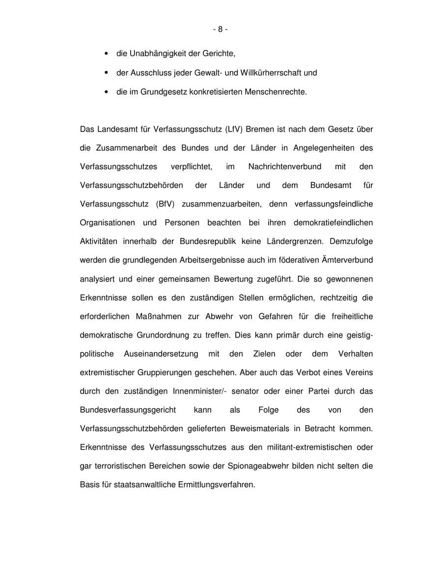 Seite 8 des Verfassungsschutzbericht 2003 Bremen