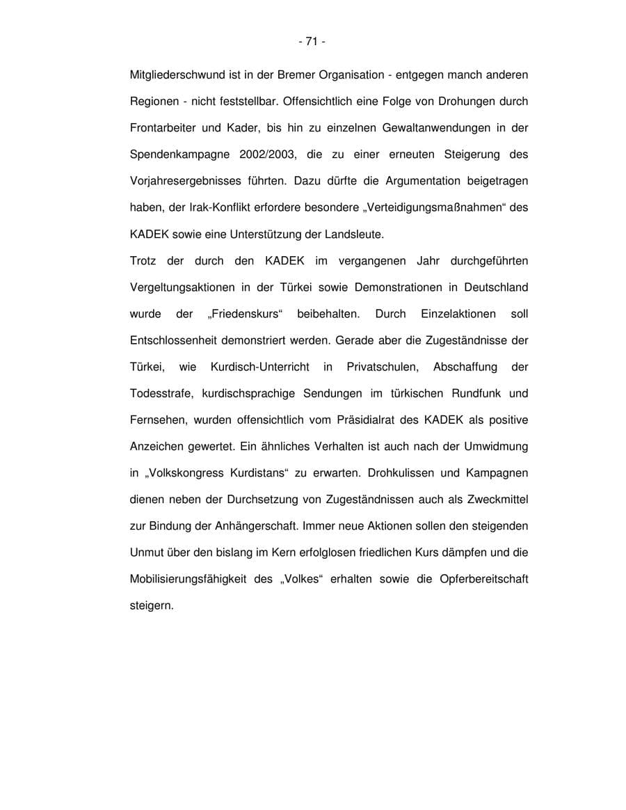Seite 71 des Verfassungsschutzbericht 2003 Bremen