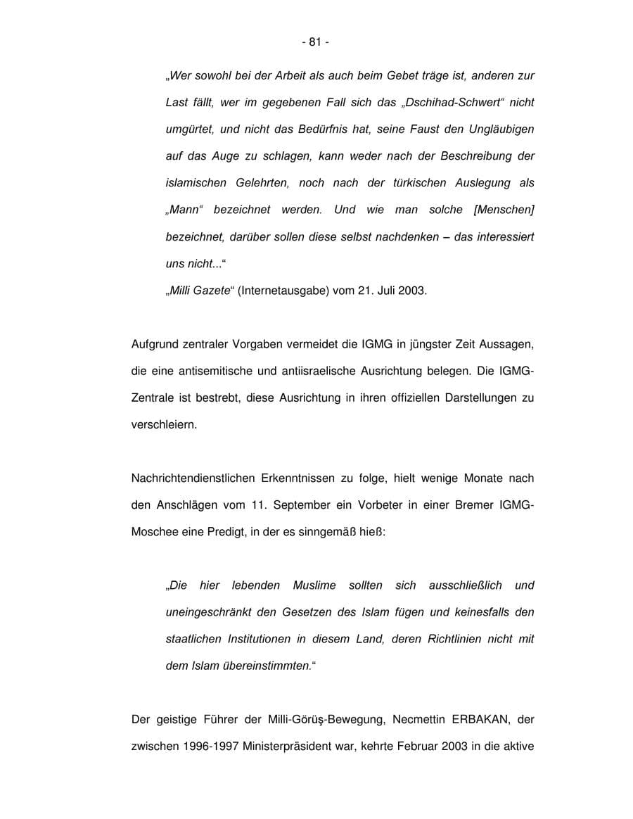 Seite 81 des Verfassungsschutzbericht 2003 Bremen