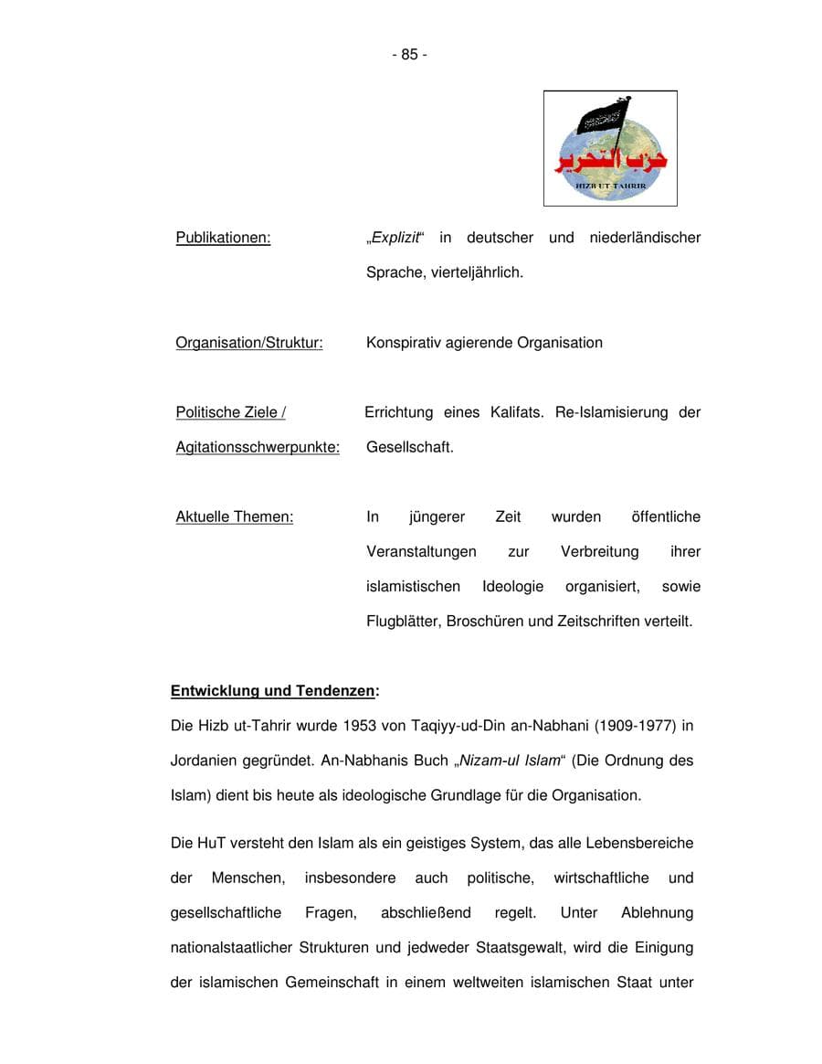 Seite 85 des Verfassungsschutzbericht 2003 Bremen