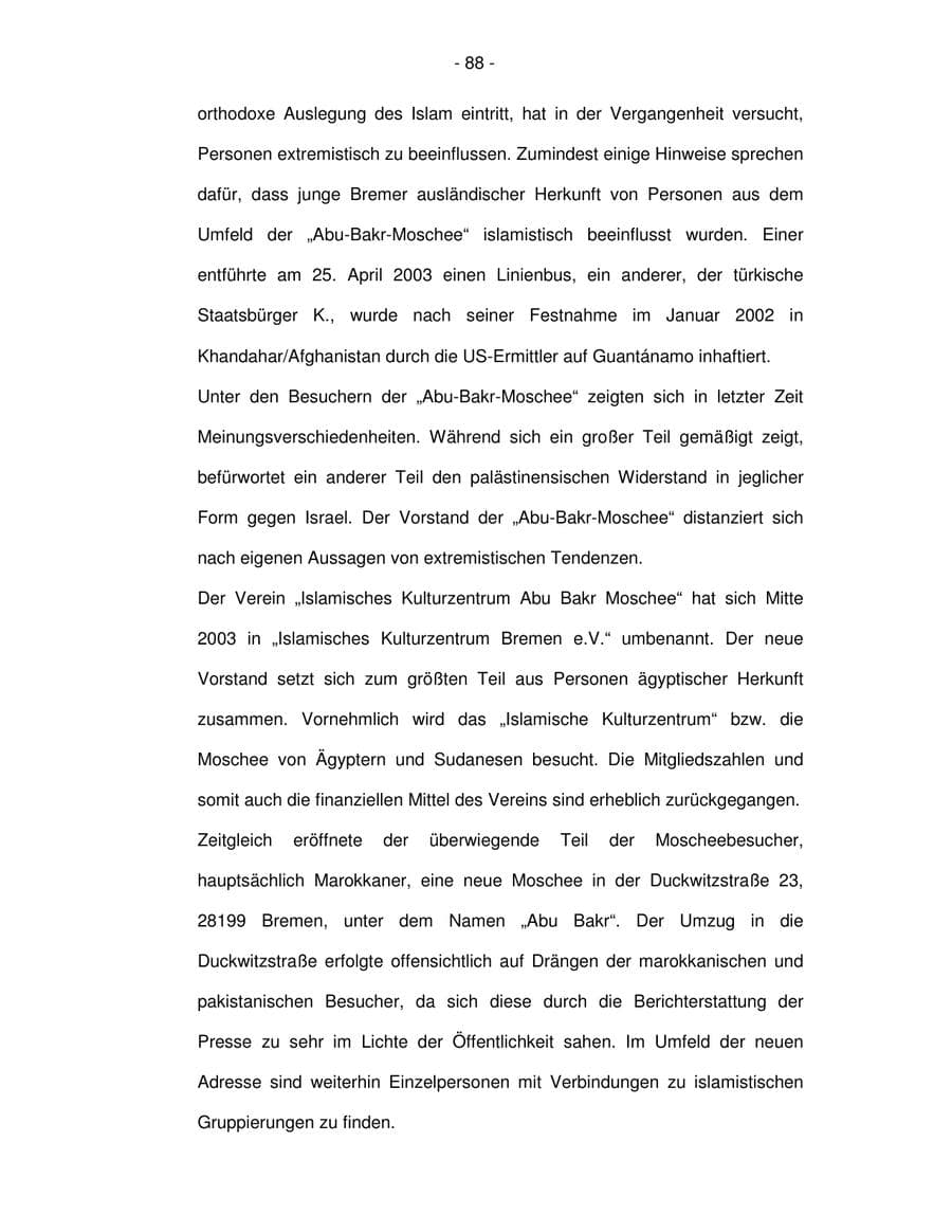 Seite 88 des Verfassungsschutzbericht 2003 Bremen