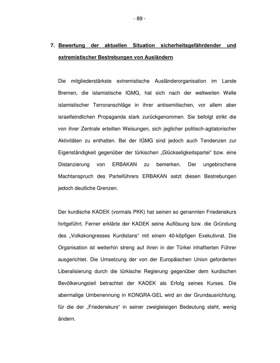 Seite 89 des Verfassungsschutzbericht 2003 Bremen