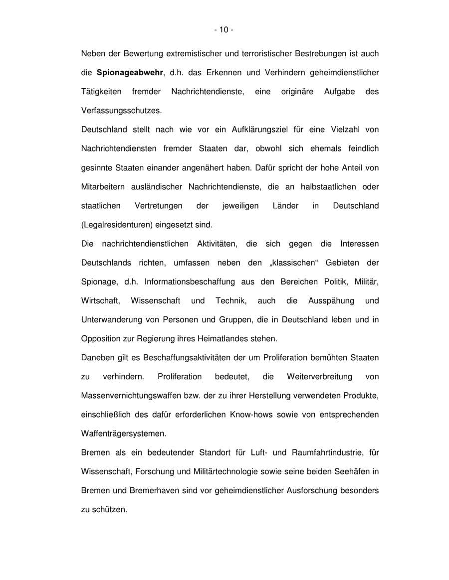 Seite 10 des Verfassungsschutzbericht 2003 Bremen