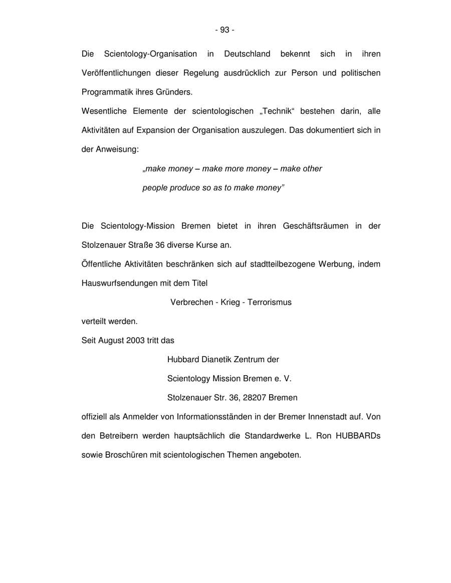 Seite 93 des Verfassungsschutzbericht 2003 Bremen