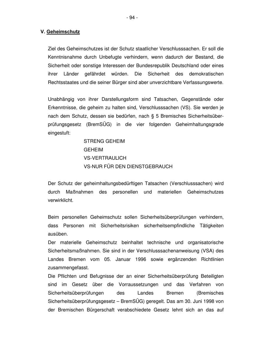 Seite 94 des Verfassungsschutzbericht 2003 Bremen