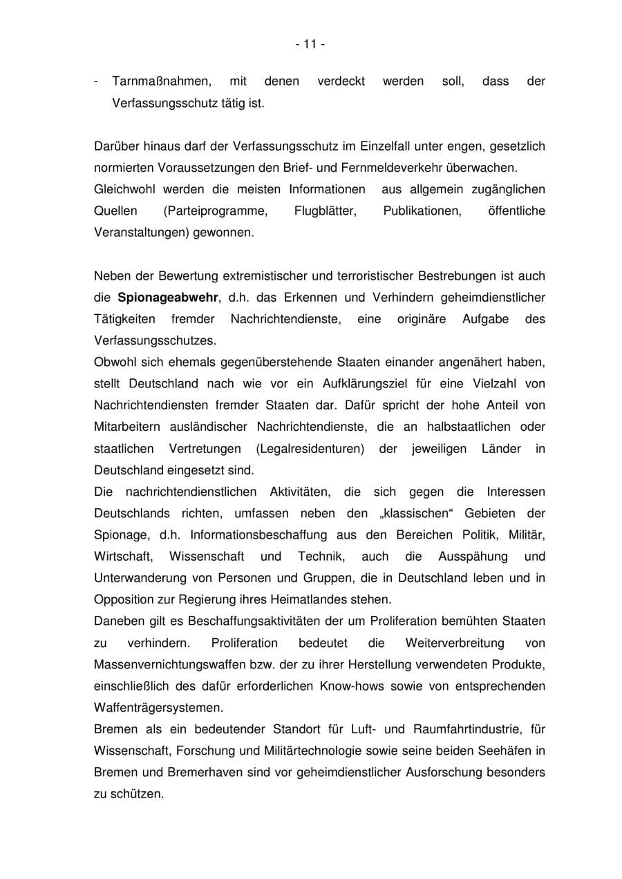 Seite 11 des Verfassungsschutzbericht 2005 Bremen