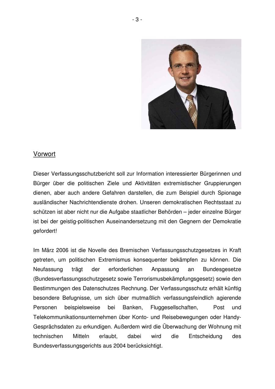 Seite 3 des Verfassungsschutzbericht 2005 Bremen