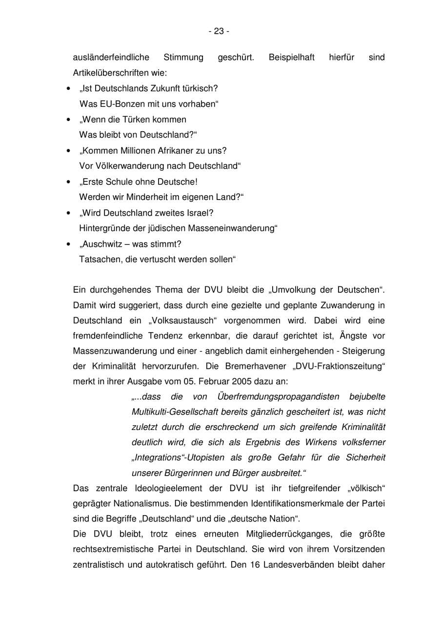 Seite 23 des Verfassungsschutzbericht 2005 Bremen