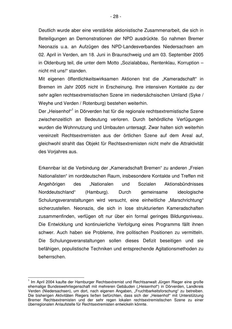 Seite 28 des Verfassungsschutzbericht 2005 Bremen