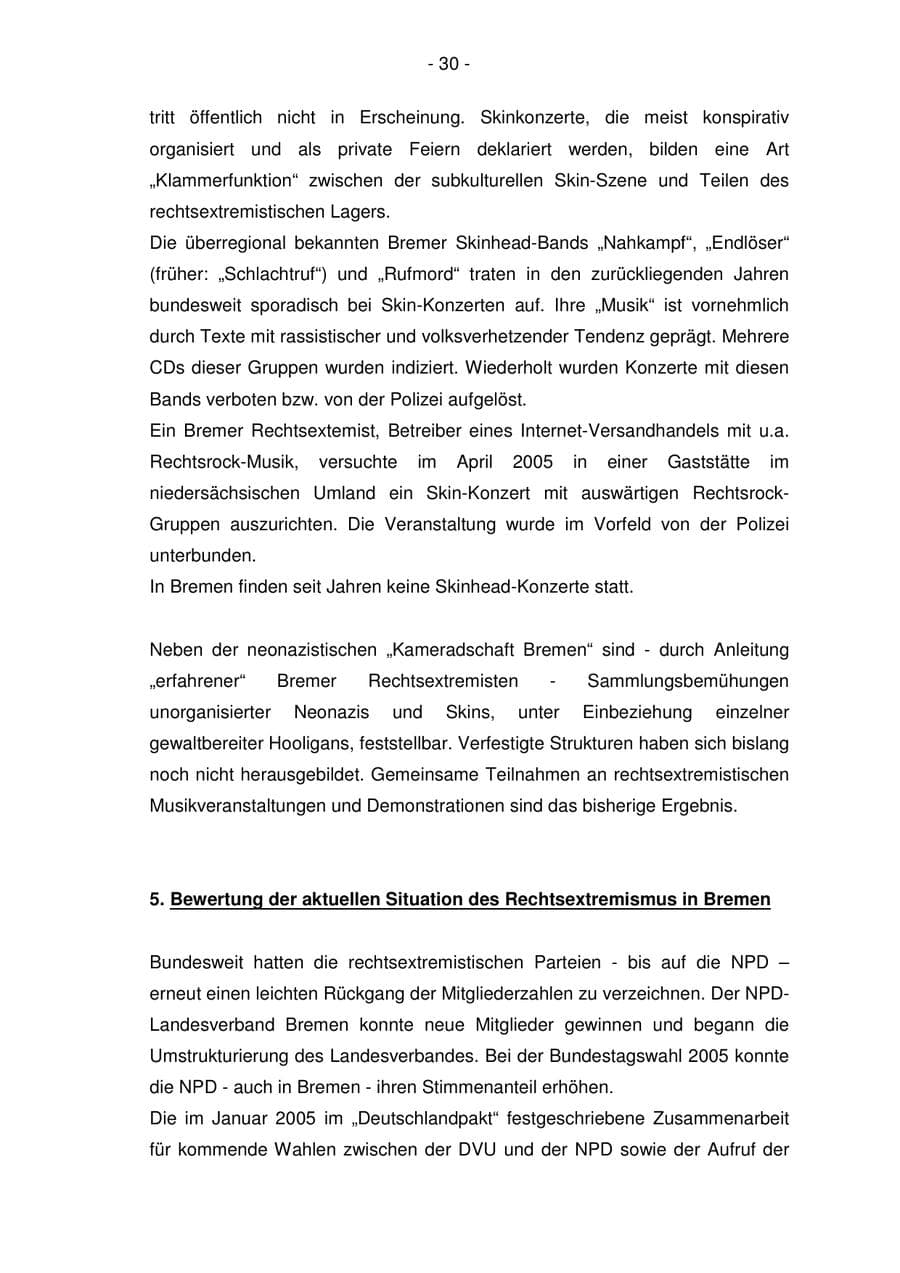 Seite 30 des Verfassungsschutzbericht 2005 Bremen