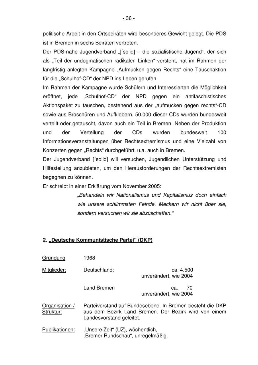 Seite 36 des Verfassungsschutzbericht 2005 Bremen