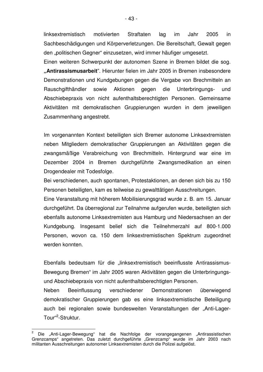 Seite 43 des Verfassungsschutzbericht 2005 Bremen