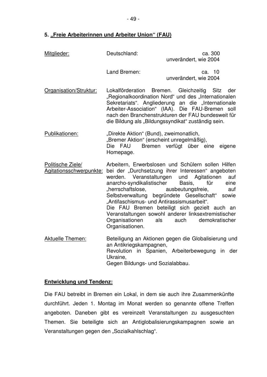 Seite 49 des Verfassungsschutzbericht 2005 Bremen