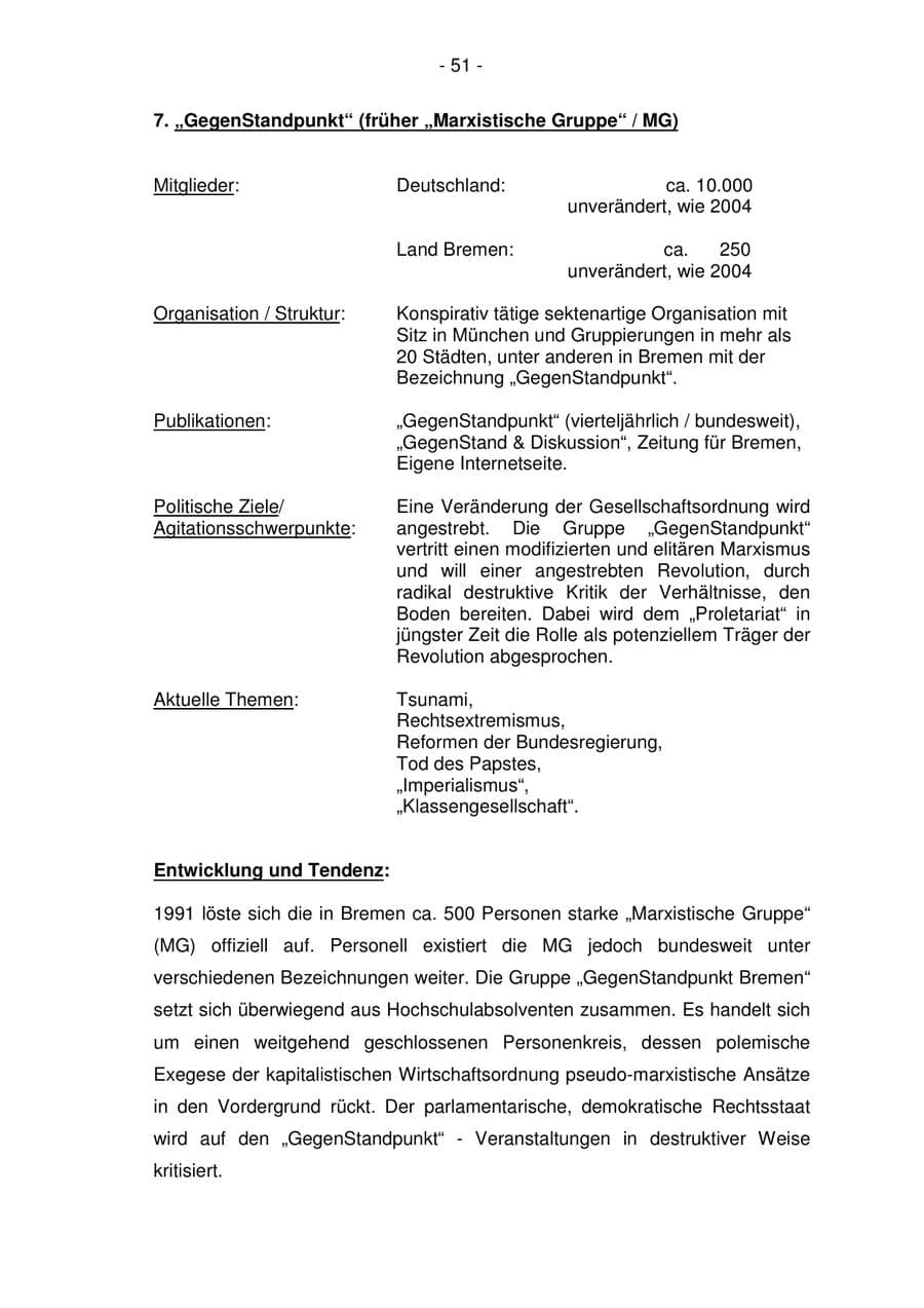 Seite 51 des Verfassungsschutzbericht 2005 Bremen