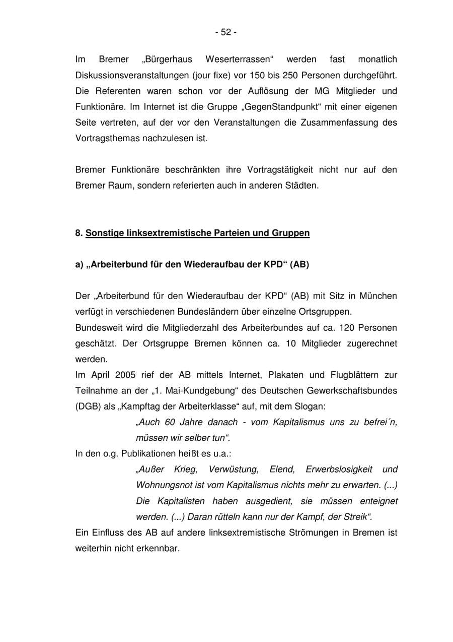 Seite 52 des Verfassungsschutzbericht 2005 Bremen
