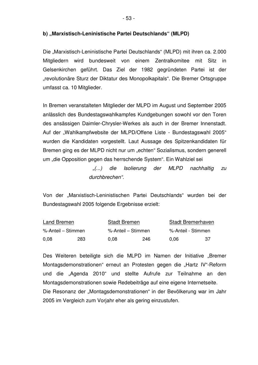 Seite 53 des Verfassungsschutzbericht 2005 Bremen