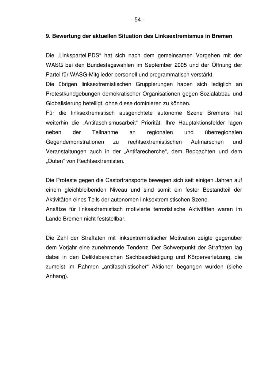 Seite 54 des Verfassungsschutzbericht 2005 Bremen