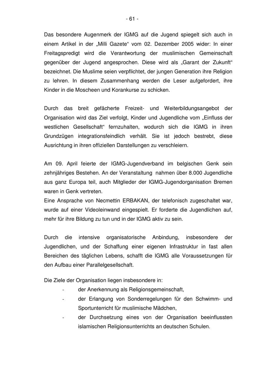 Seite 61 des Verfassungsschutzbericht 2005 Bremen