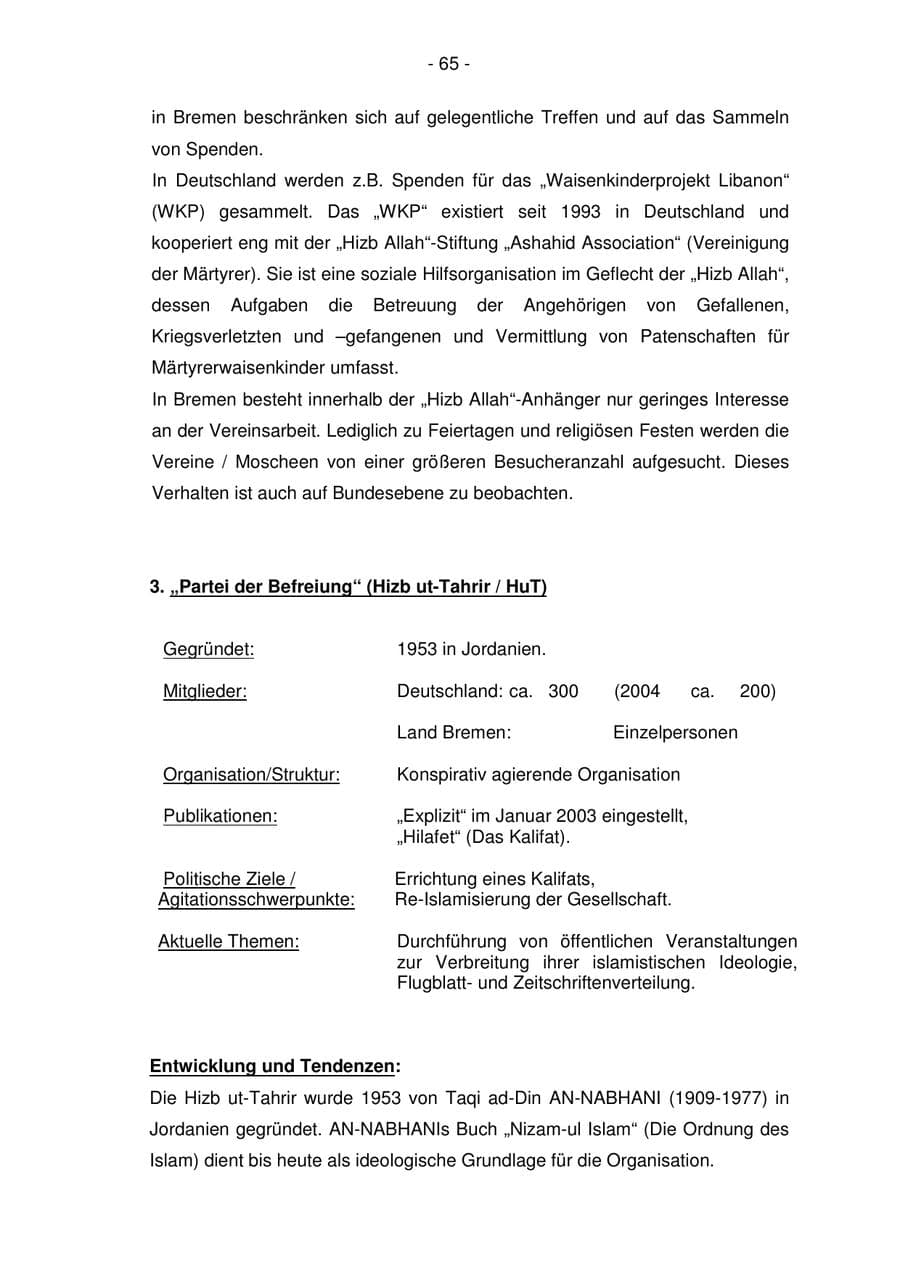Seite 65 des Verfassungsschutzbericht 2005 Bremen