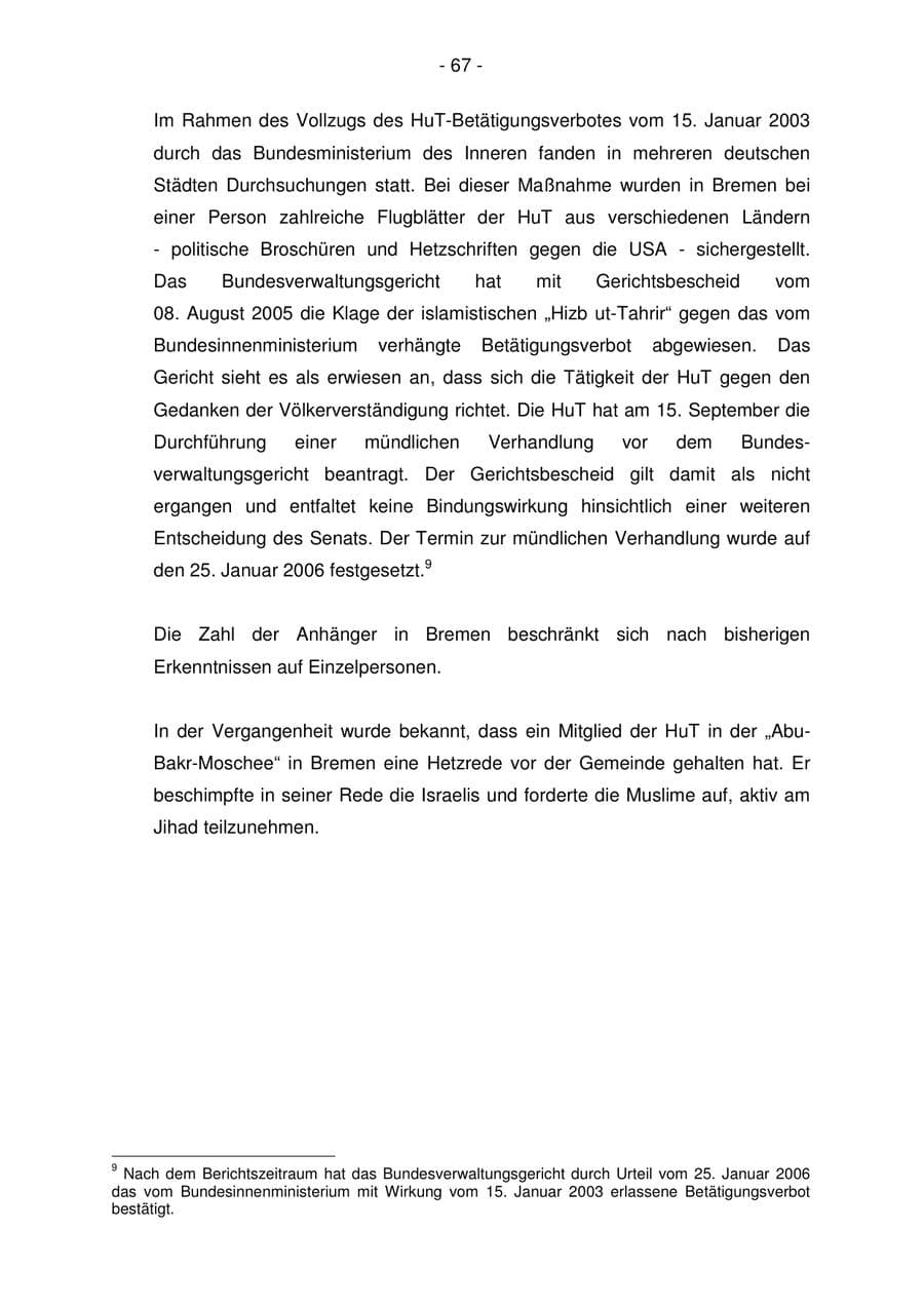 Seite 67 des Verfassungsschutzbericht 2005 Bremen