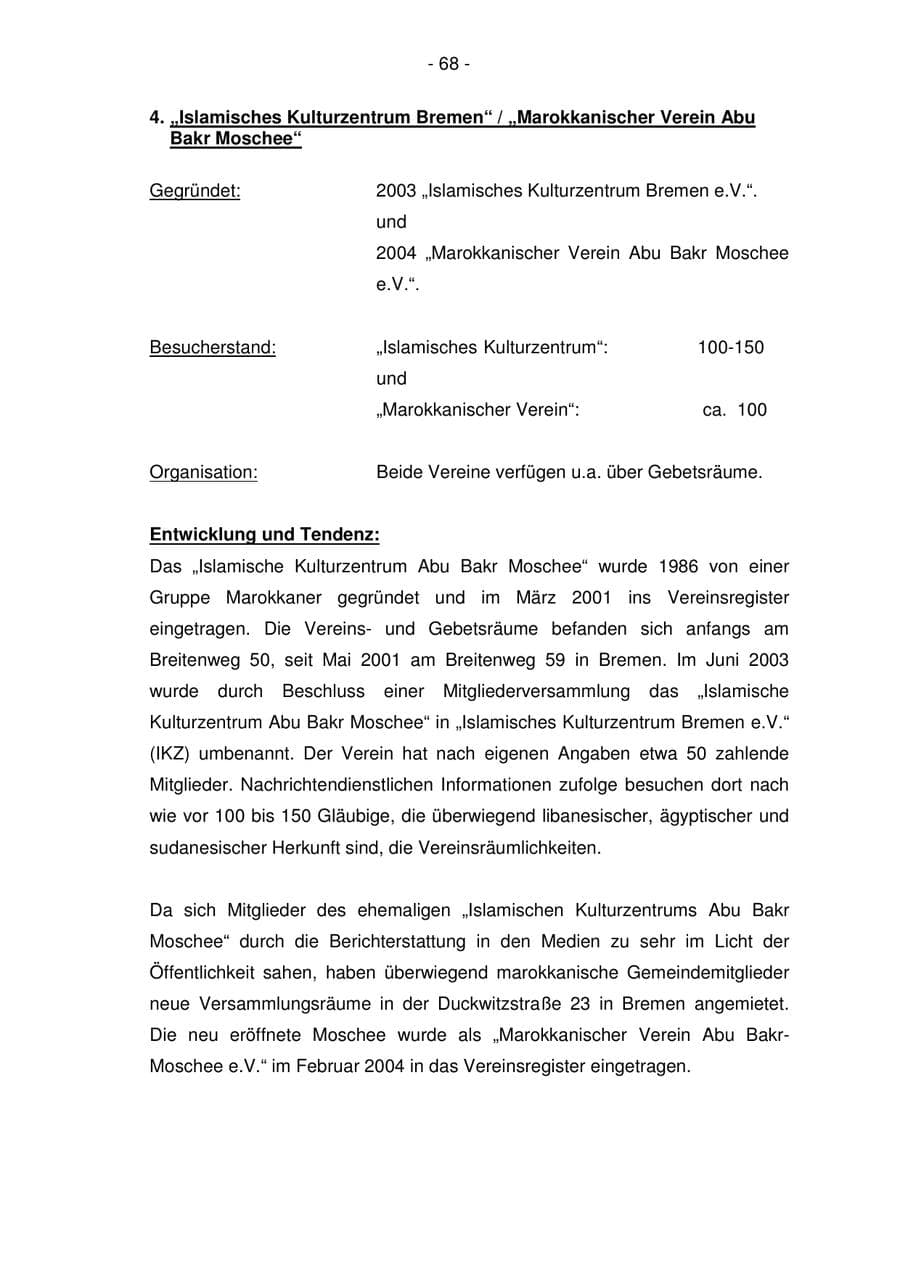 Seite 68 des Verfassungsschutzbericht 2005 Bremen