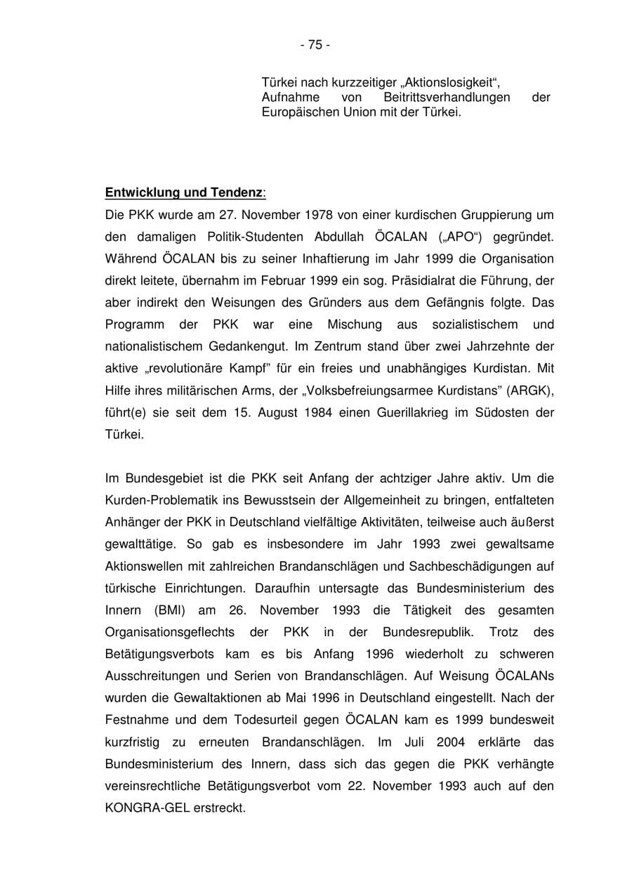Seite 75 des Verfassungsschutzbericht 2005 Bremen