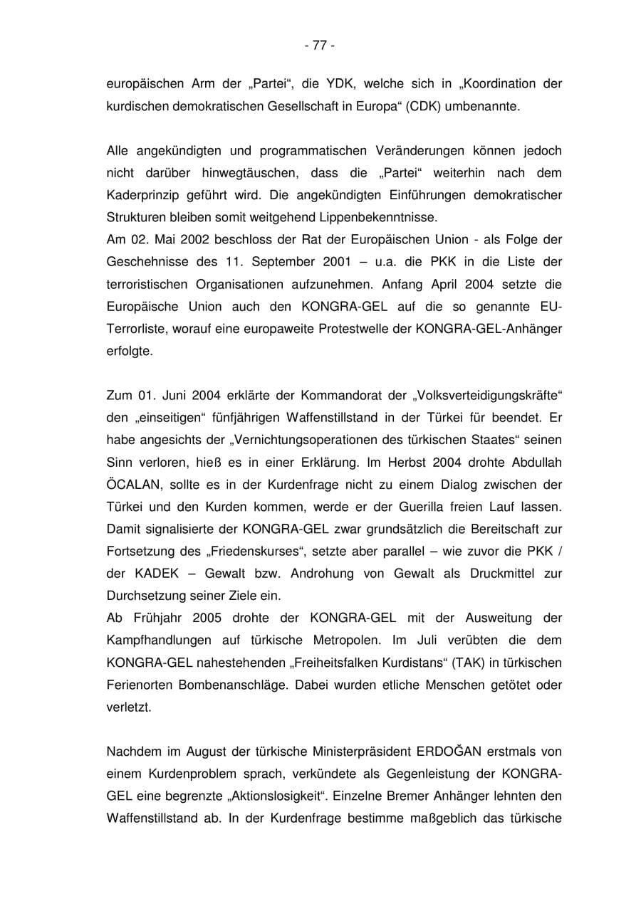 Seite 77 des Verfassungsschutzbericht 2005 Bremen