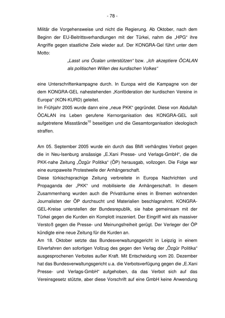 Seite 78 des Verfassungsschutzbericht 2005 Bremen