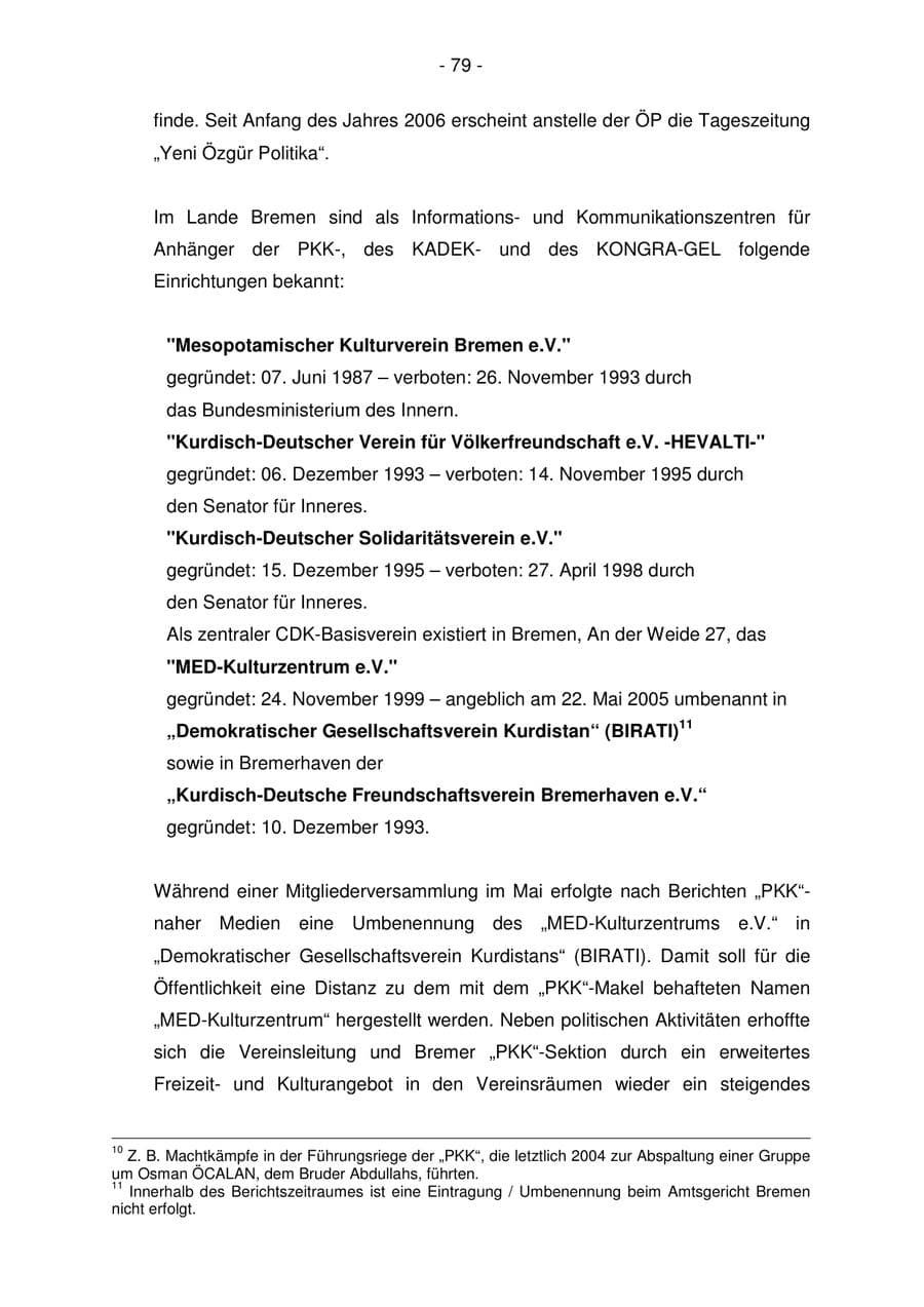 Seite 79 des Verfassungsschutzbericht 2005 Bremen