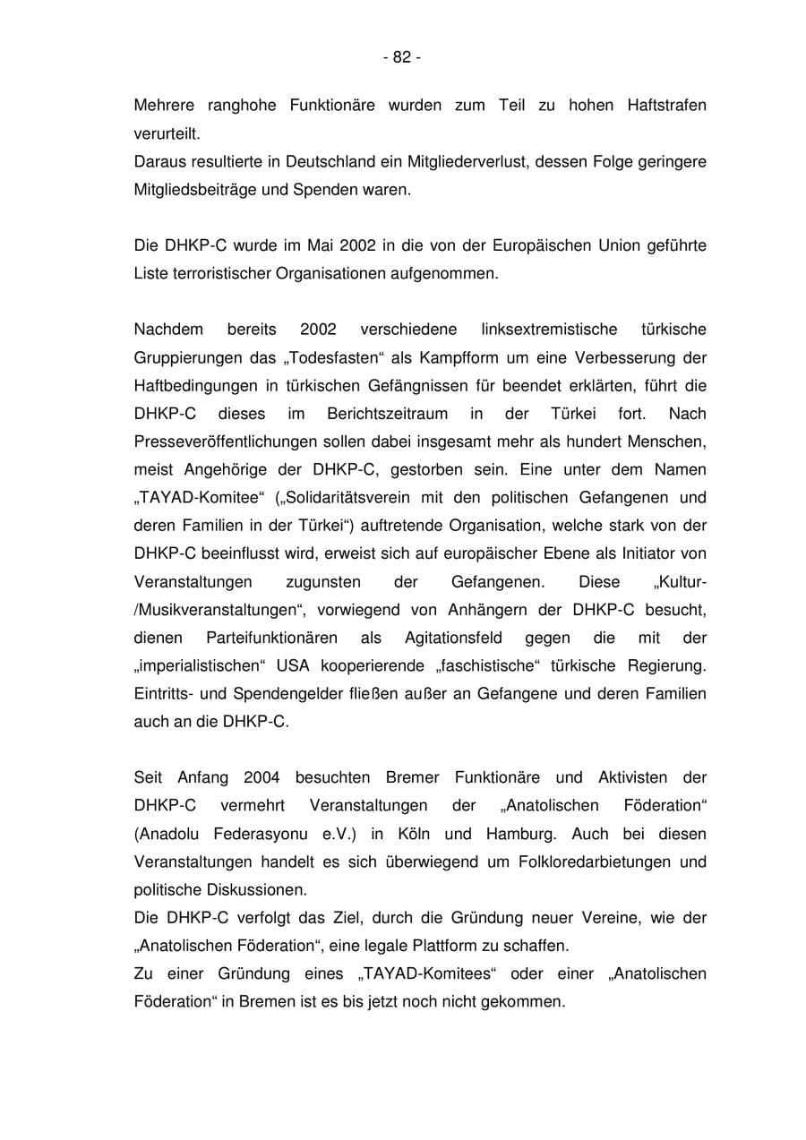 Seite 82 des Verfassungsschutzbericht 2005 Bremen