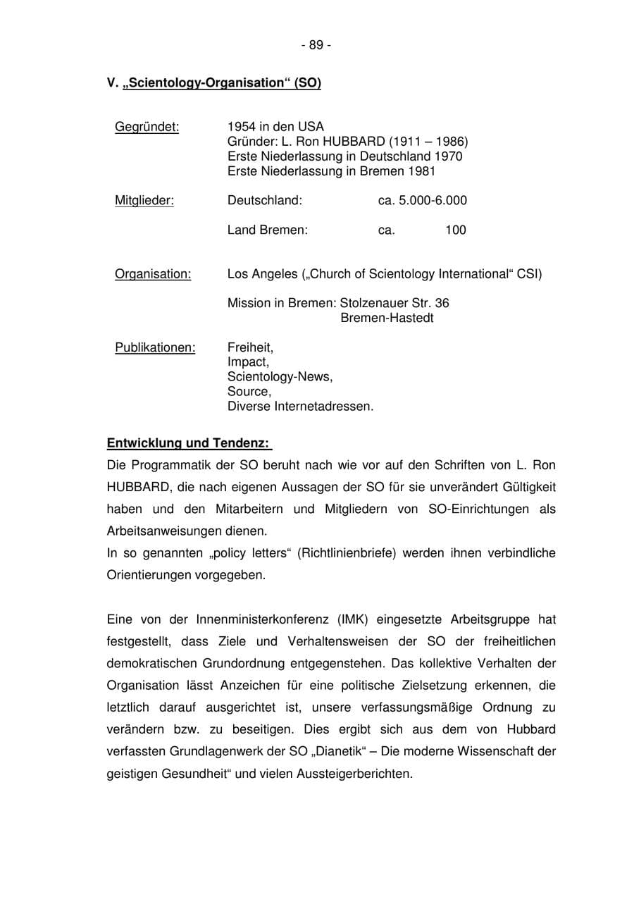 Seite 89 des Verfassungsschutzbericht 2005 Bremen