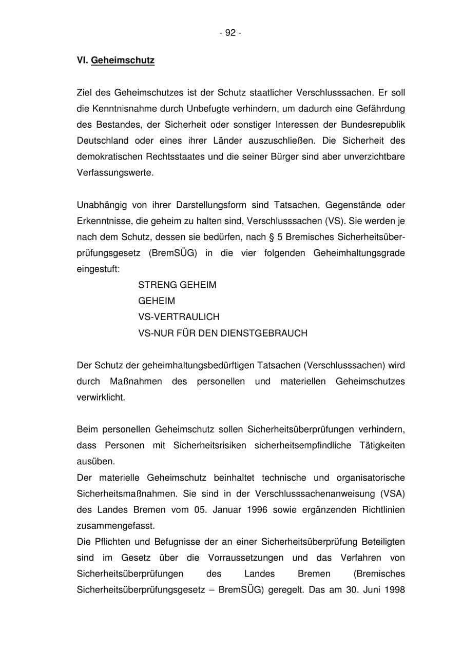 Seite 92 des Verfassungsschutzbericht 2005 Bremen